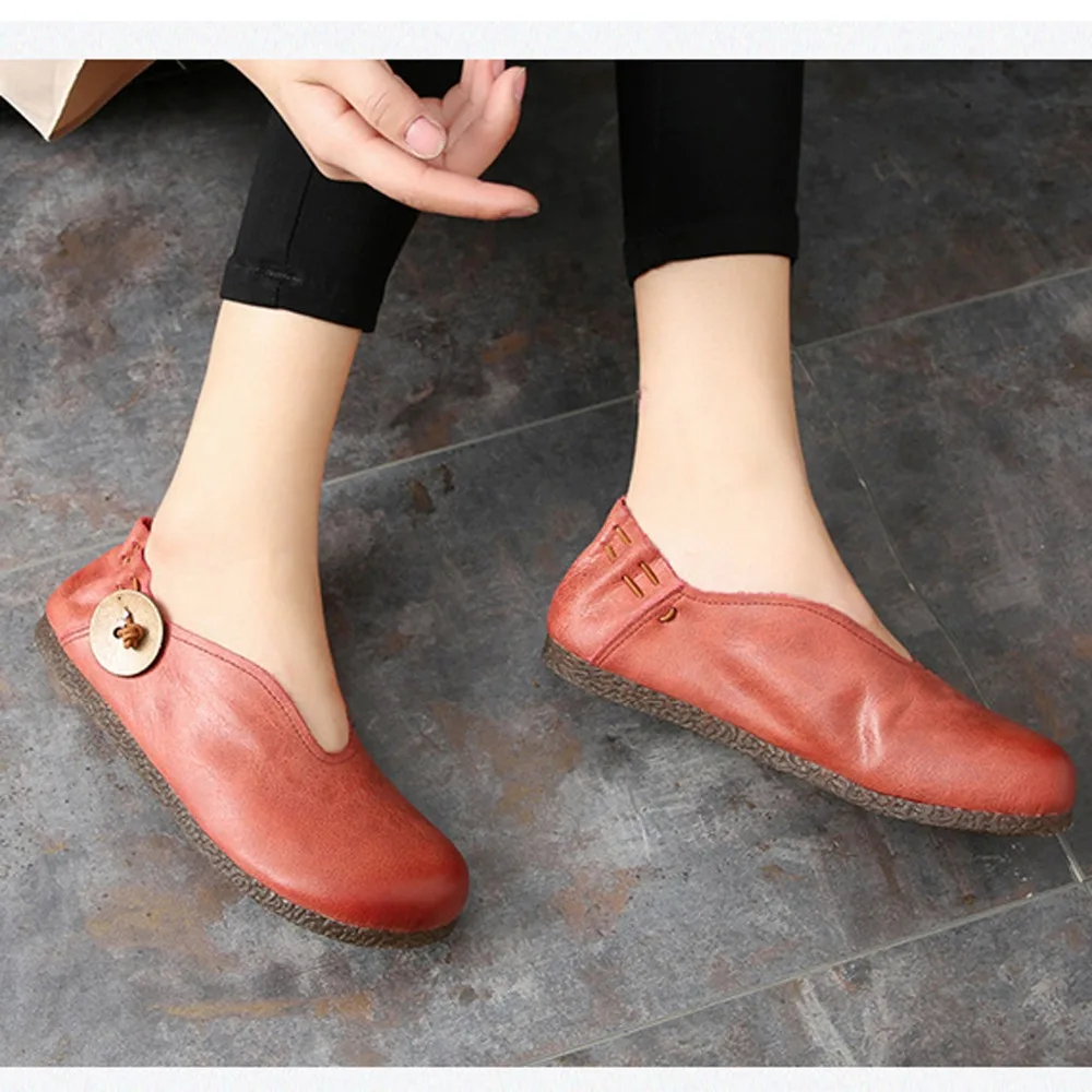 

Women's genuine Leather Flats Spring/Summer Flowers Casual Handmade Elastic band Comfortable Round-Toe Shallow Shoes For Woman