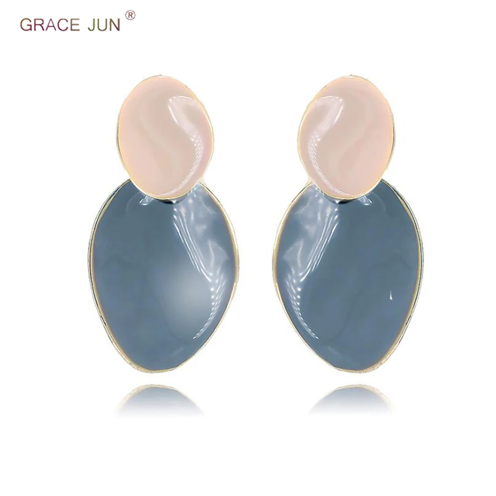 Бренд Grace Jun, Новое поступление, эмалевые овальные геометрические серьги на клипсах и пирсинг, очаровательные свадебные украшения
