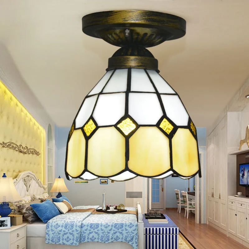 Тиффани стиль диам. Круглый витражный стеклянный светодиодный потолочный