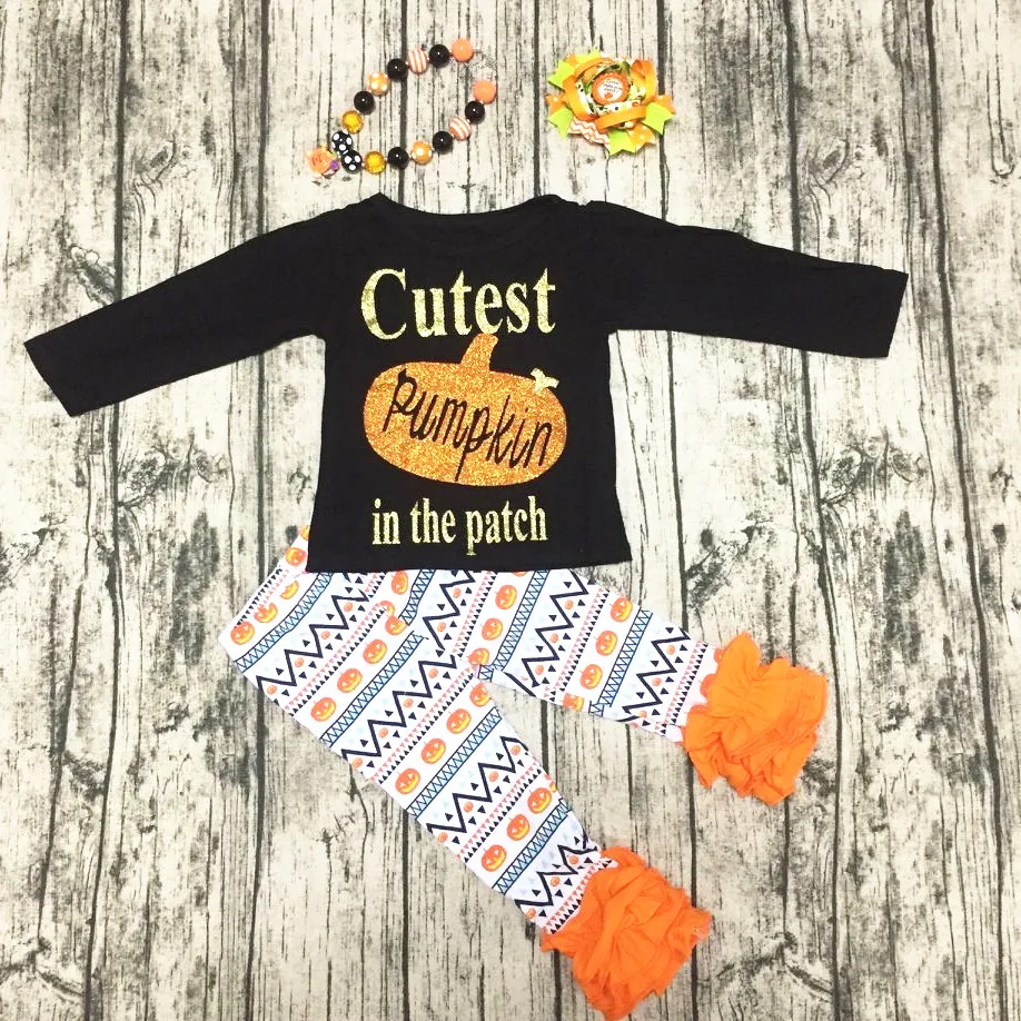 2017 baby girls pumpkin outfits halloween kids boutique girl children sets with matching necklace and bow | Детская одежда и обувь