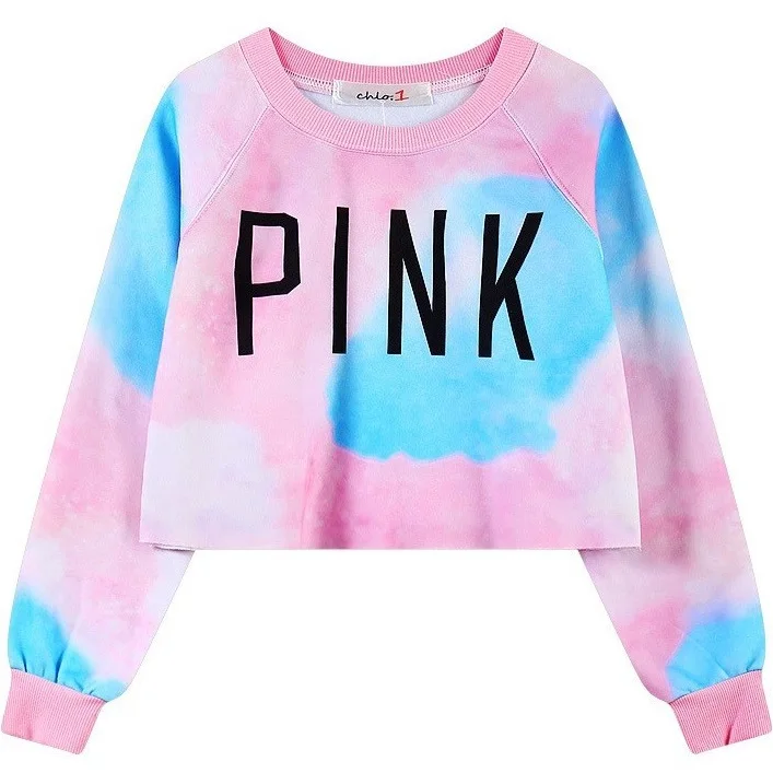 2017 Hot Sexy Crop Top Women Hoodies PINK Letters Printed Dazzle Colour Female Cotton Short Hoodie Girls Thin Casual Sweatshirts | Женская