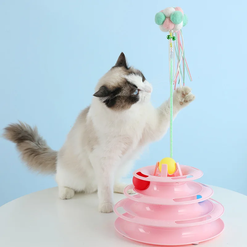 Игрушки для домашних животных, кошачья башня, три уровня, поворотная платформа, треки, диск, интеллект, игрушки для кошек, мяч, обучающая интерактивная игрушка для кошек