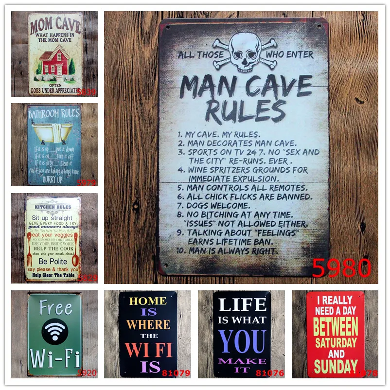 

MAN CAVE RULES Retro Plaque Metal Plates Bar Pub Club Home Wall Decor ART Poster Vintage Decorative Signs Gift for Man N129