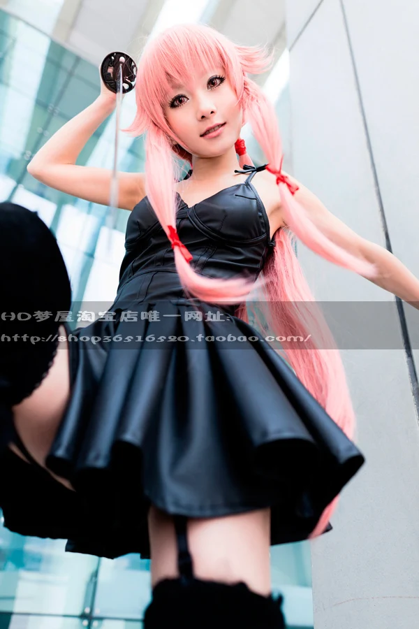 New Mirai Nikki Cosplay Gasai Yuno Halloween Daily Summer Dress Base Skirt Black Dresses