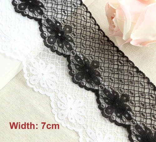 Ширина 5 ярдов/партия: 7 см Новая кружевная ткань с цветами украшения для вязания