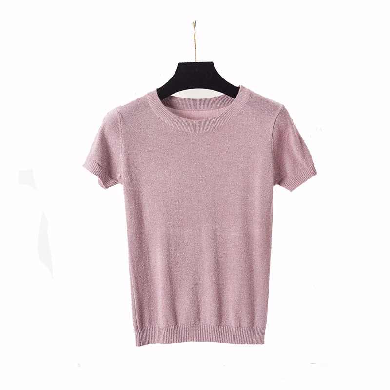 Neploe 2019 Summer Autumn Women Bright Silk Sweater Slim Sexy short-sleeve O neck elastic Knitwear Fashion Tops 65878 | Женская одежда