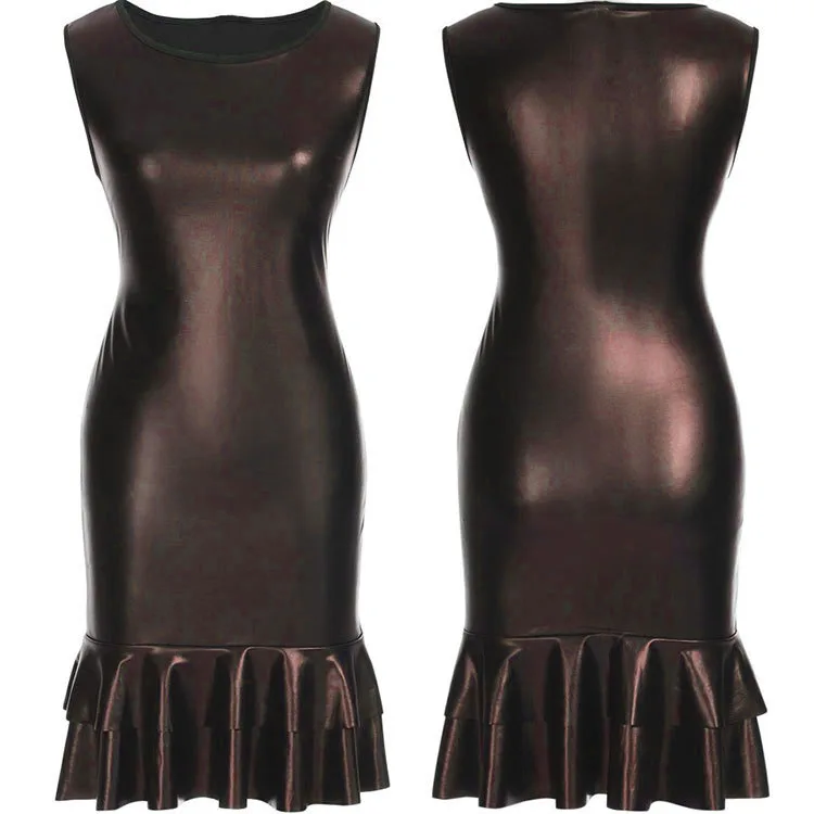Женское черное платье из искусственной кожи новинка 2018 летние элегантные