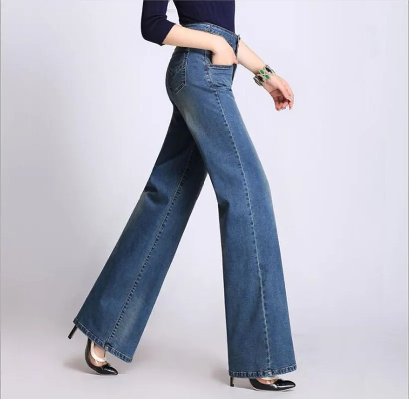 Новые широкие брюки с высокой талией джинсы большого размера пряжкой модные