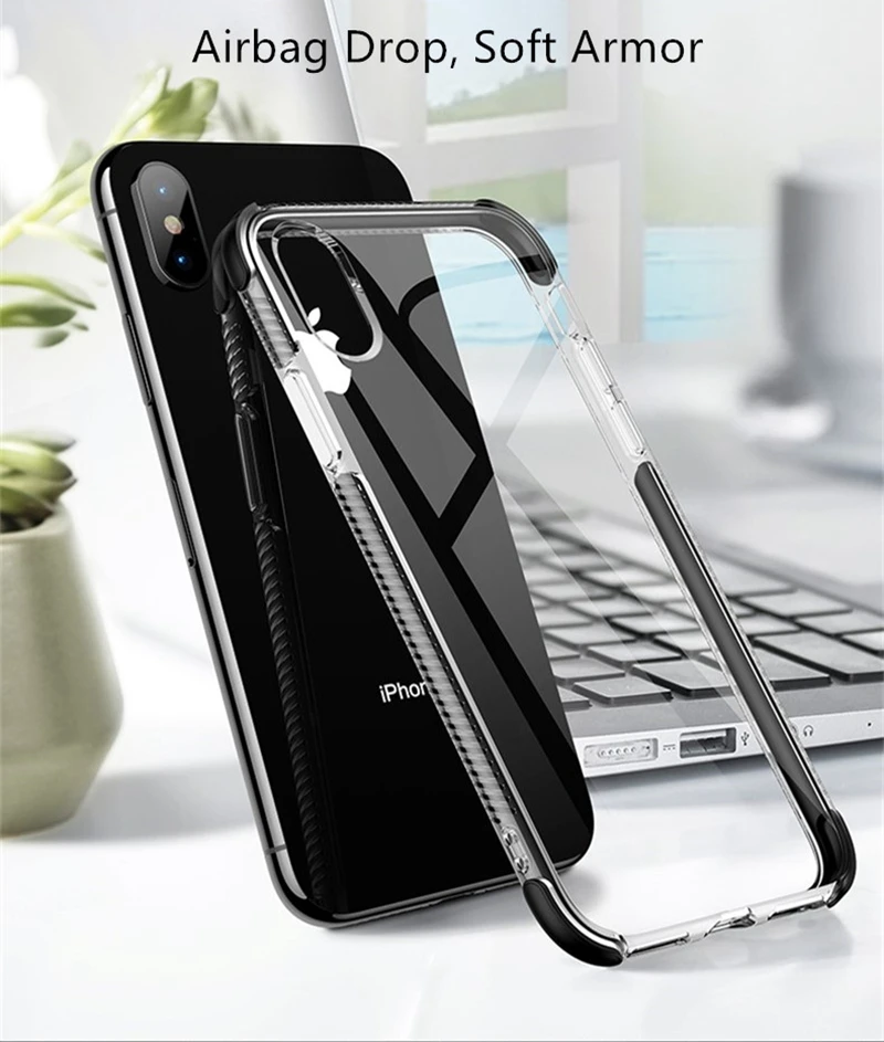 Двухслойный противоударный Прозрачный чехол для iphone 11 X XR XS MAX 10 7 8 6s 6 Plus 6D Gasbag полный корпус прозрачный мягкий ТПУ задняя крышка