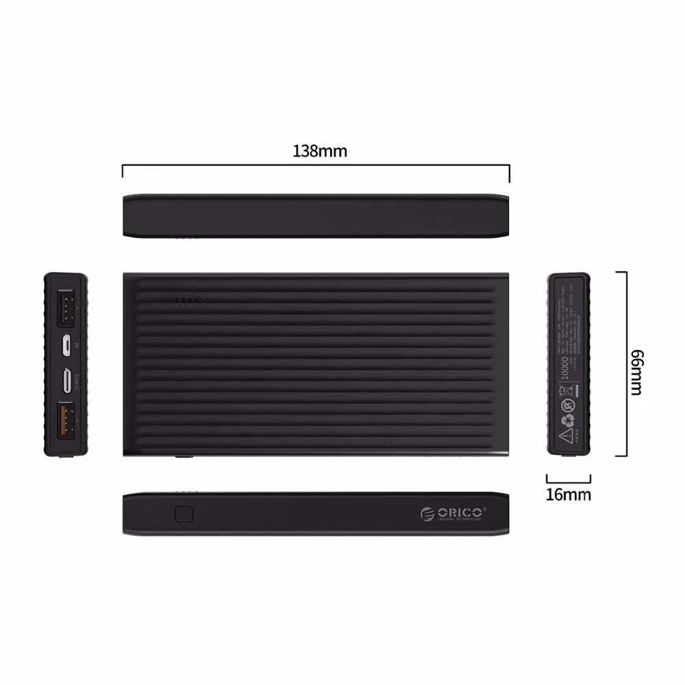 Внешний аккумулятор ORICO QC3.0 10000 мАч BC1.2 Type C двухстороннее быстрое зарядное