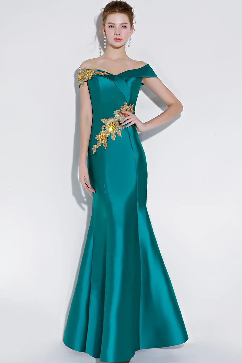 SSYFashion новый сексуальный русалка вечернее платье Зеленые атласные Кружевные