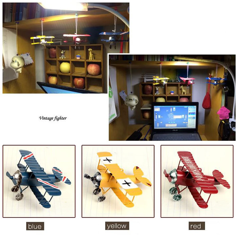 vintage biplane model mini figurines for home decor metal iron air plane model aircraft children room hanging decor kids gift free global shipping