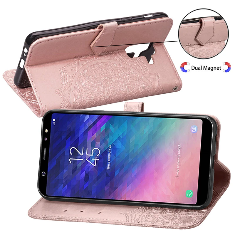 Кожаный чехол с узором Мандала для Samsung Galaxy J4 J6 Plus J8 A6 A8 A7 A9 2018 чехлы бумажники S8 S9 +