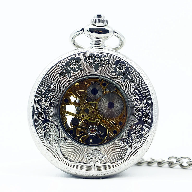 Модные автоматические механические карманные часы для мужчин и женщин с резным