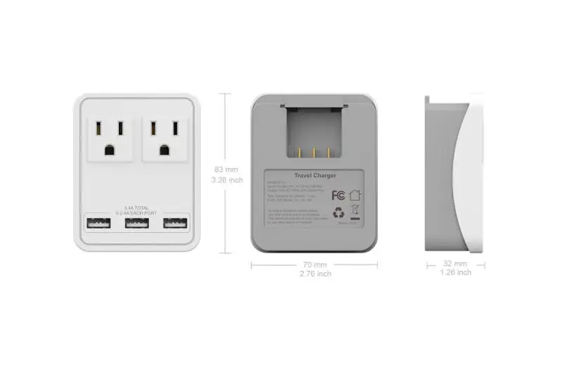 Настенная розетка с двойным универсальным выключателем на 5 отверстий 3 4 А