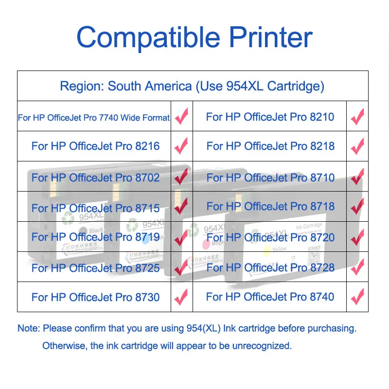 Сторонний картридж для HP 954 954XL Восстановленный OfficeJet Pro 7730 7740 8210 8710 8715 8720 8725 8728 8730