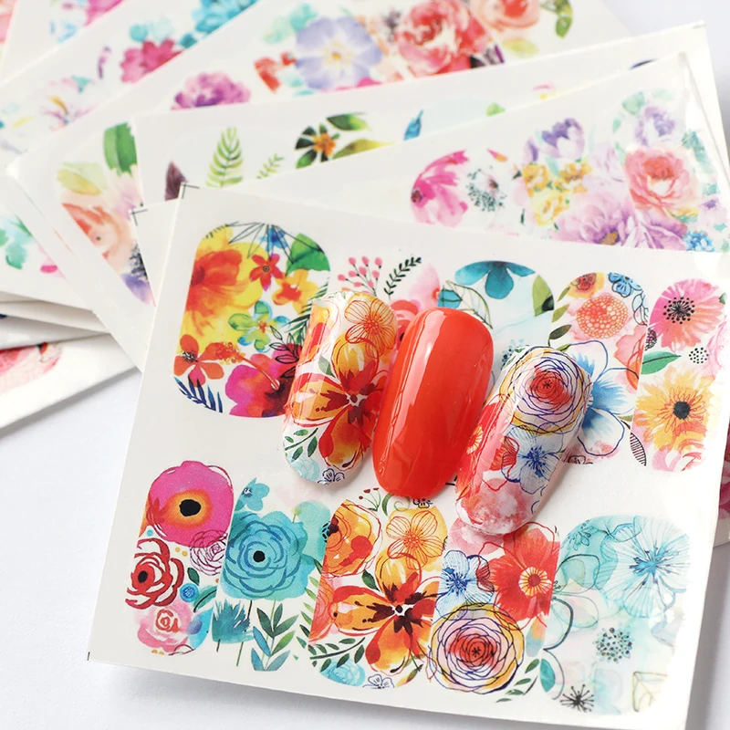 48 шт./компл. смешанные цветы водные переводные наклейки для ногтей дизайн водяные