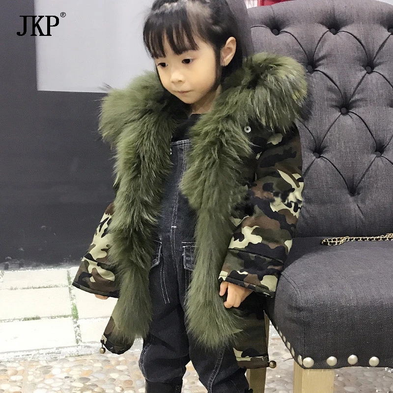 Детское зимнее пальто ArmyGreen с подкладкой из лисьего меха цветные теплые плотные