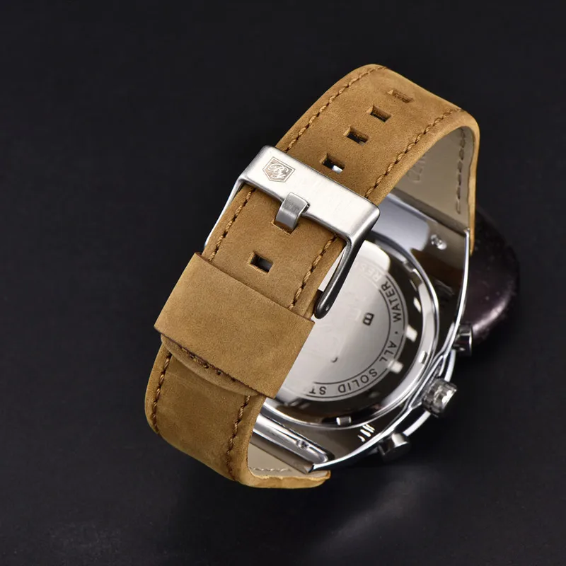 BENYAR Men's Watch Brand silver black Dial reloj hombre Quartz Waterproof Leather Brown Strap Top Luxury Chronograph erkek saat |
