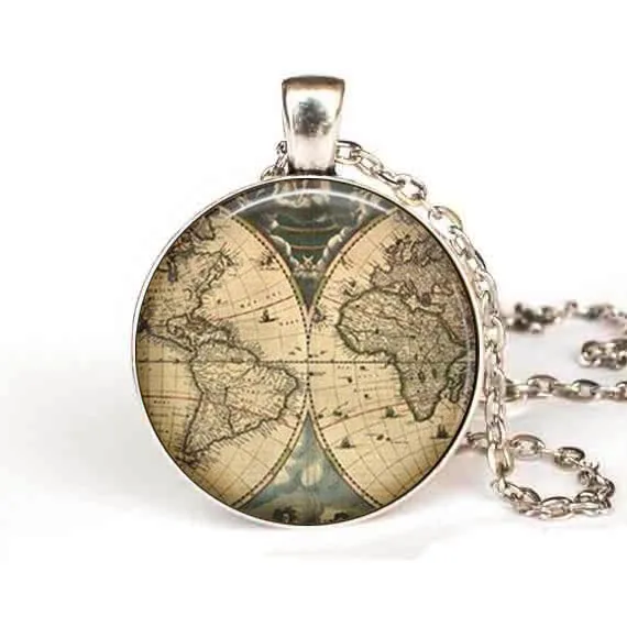 Ожерелье с изображением старой карты мира ожерелье подвеска для экспедиции