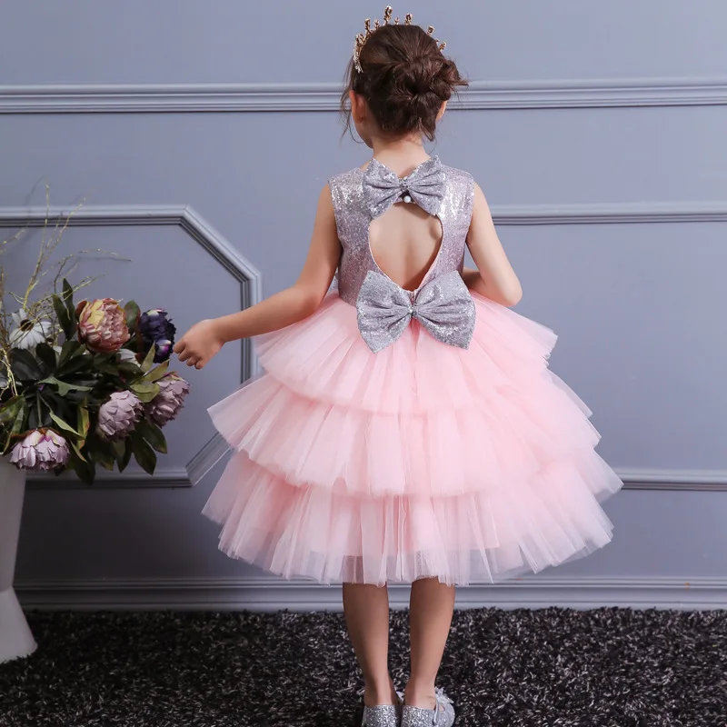

2020 summer first communion dresses flower girl dresses girls party dress sequin open back bow princess dress baby costume