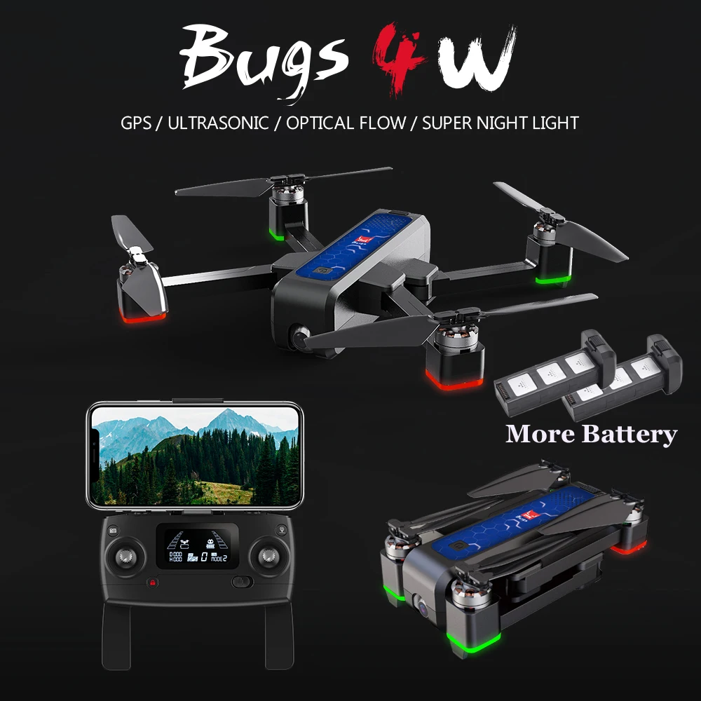 Бесщеточный Дрон MJX Bugs 4 W B4W с камерой HD 2K Wi Fi FPV антивибрация 1 6 км 25 минутный