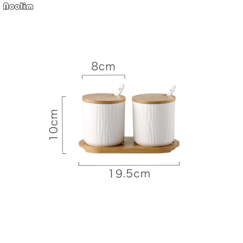 White 2pcs with tray Nordic Керамика приправа набор банок приправы коробка перец соль может просто контейнер для приправ с крышкой и ложка, кухонные принадлежности - Цвет: White 2pcs with tray
