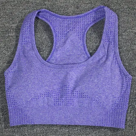 Purple Однотонный бесшовный спортивный бюстгальтер для женщин, укороченный топ для фитнеса, бюстгальтер с подкладкой для йоги, спортивный бюстгальтер с эффектом пуш-ап, спортивная одежда для тренировок - Цвет: Purple