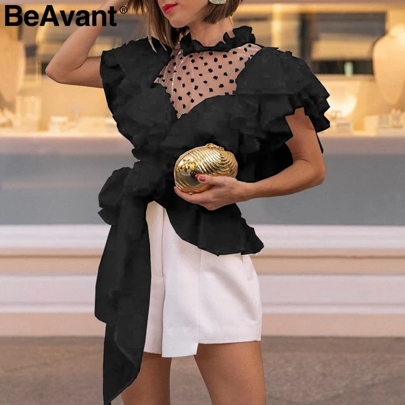 BeAvant винтажная Викторианская белая блузка женская прозрачная сетчатая с