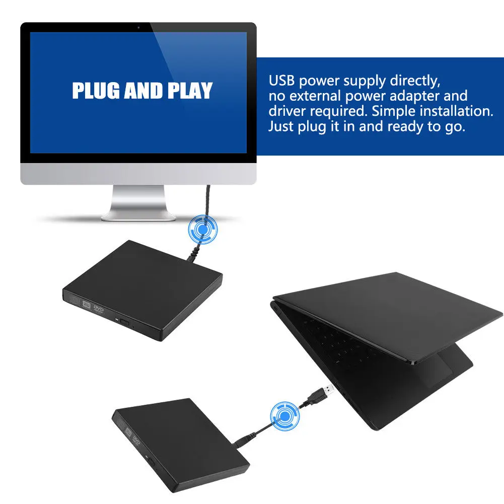 USB 2,0 Тонкий Внешний чехол для 12,7 мм SATA CD DVD горелки оптический привод