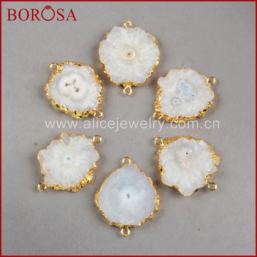 BOROSA New Arrival Natural Solar Quartz Connector Gold Color Sun Flower White Jewelry G225 | Украшения и аксессуары