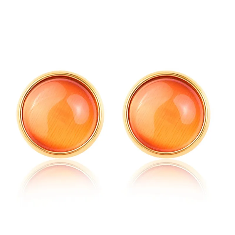 Cute Women Earrings Colorful Round Small Stainless Steel Stud Cat Eye Stone Earings Brincos Para As Mulheres Oorbellen | Украшения и