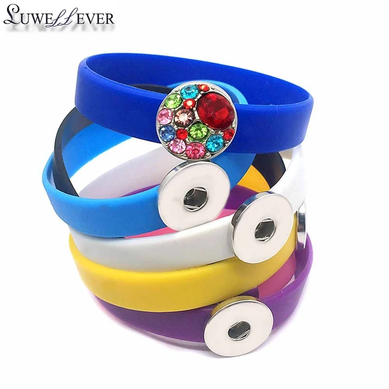 

Hot Sale Candy Colors Fashion Interchangeable Silicone 074 Bangle Fit 18mm Snap Button Jewelry Charm Bracelet For Women Gift