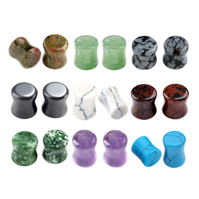 JOVIVI New 6-16mm Natural Stone Magnetic Hematite Obsidian Drum Shape Saddle Plug Gauge Ear Stretcher Piercing Jewelry | Украшения и