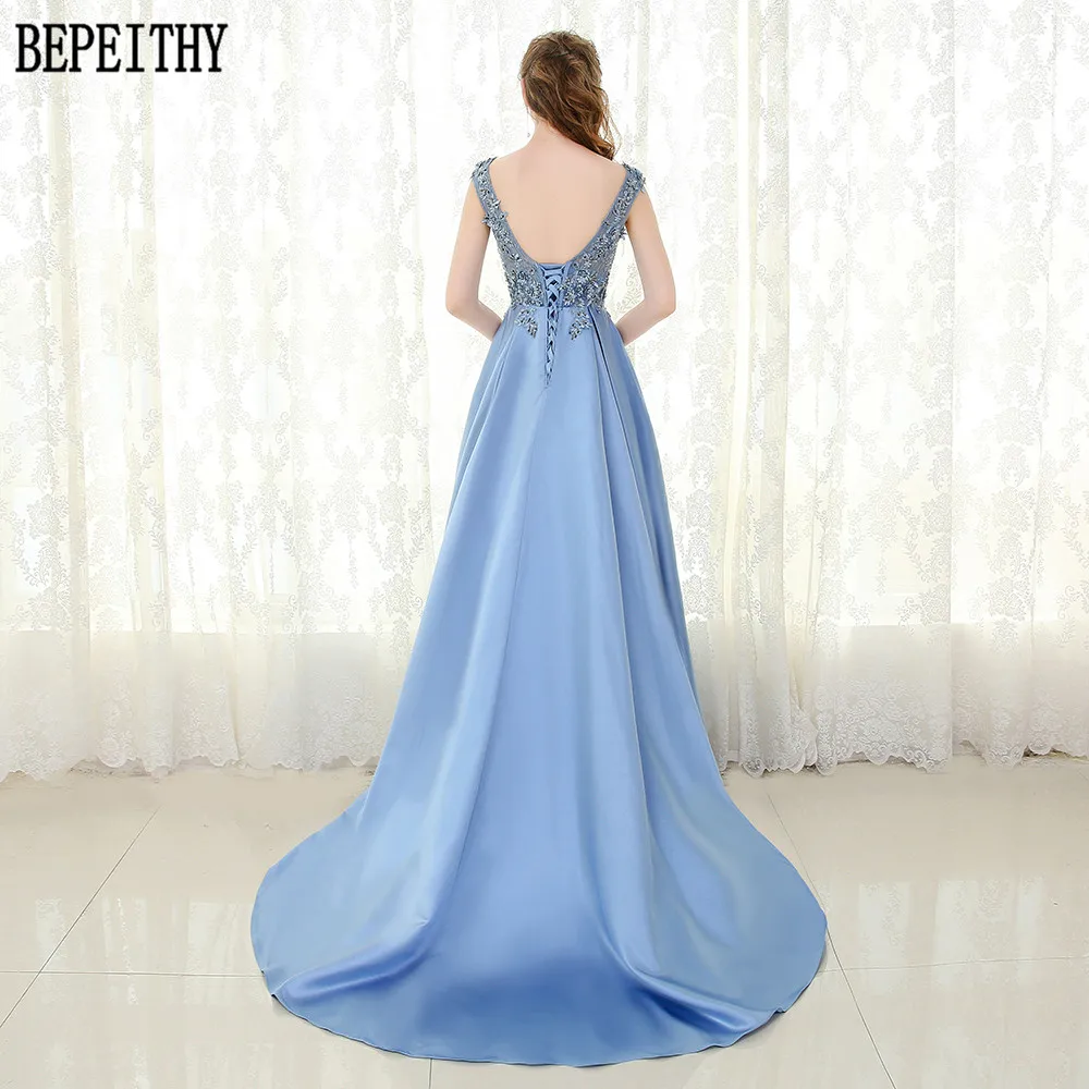 BEPEITHY Vestido De Festa Элегантное Атласное ТРАПЕЦИЕВИДНОЕ ПЛАТЬЕ С v-образным вырезом и