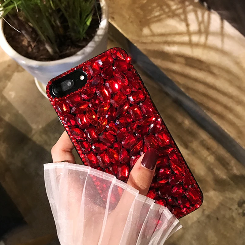 3D красный блестящий чехол со стразами для iPhone 7 7plus 6 6plus 6S 6splus твердый женский с