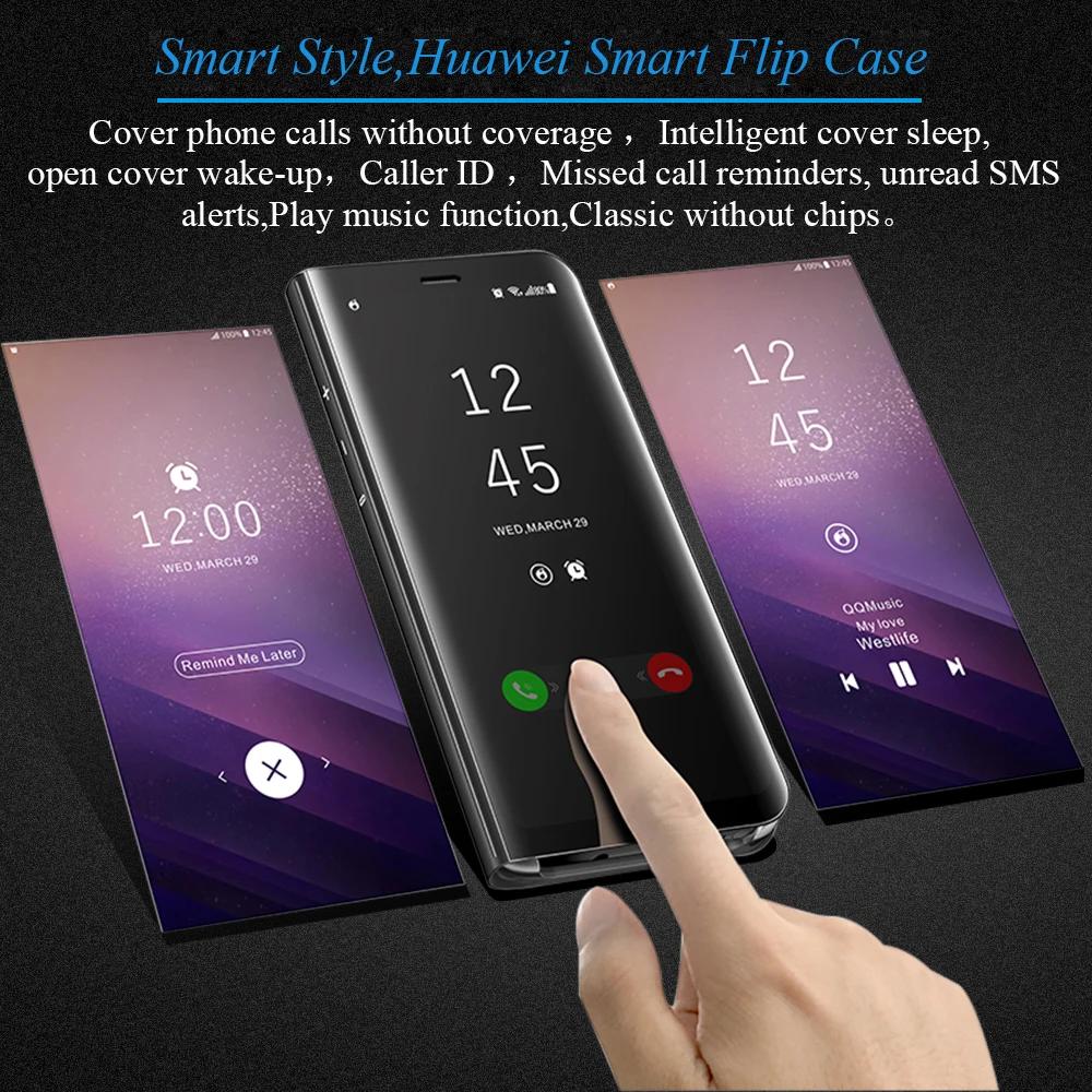 Mirror Flip Case For Huawei P20 P9 P10 Plus Clear View Leather Cover Mate 10 Pro 8 9 Smart Honor Lite | Мобильные телефоны и