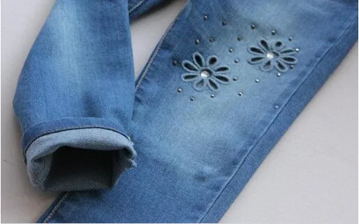 Осенние джинсы для девочек джинсовые штаны детские с вышивкой однотонная