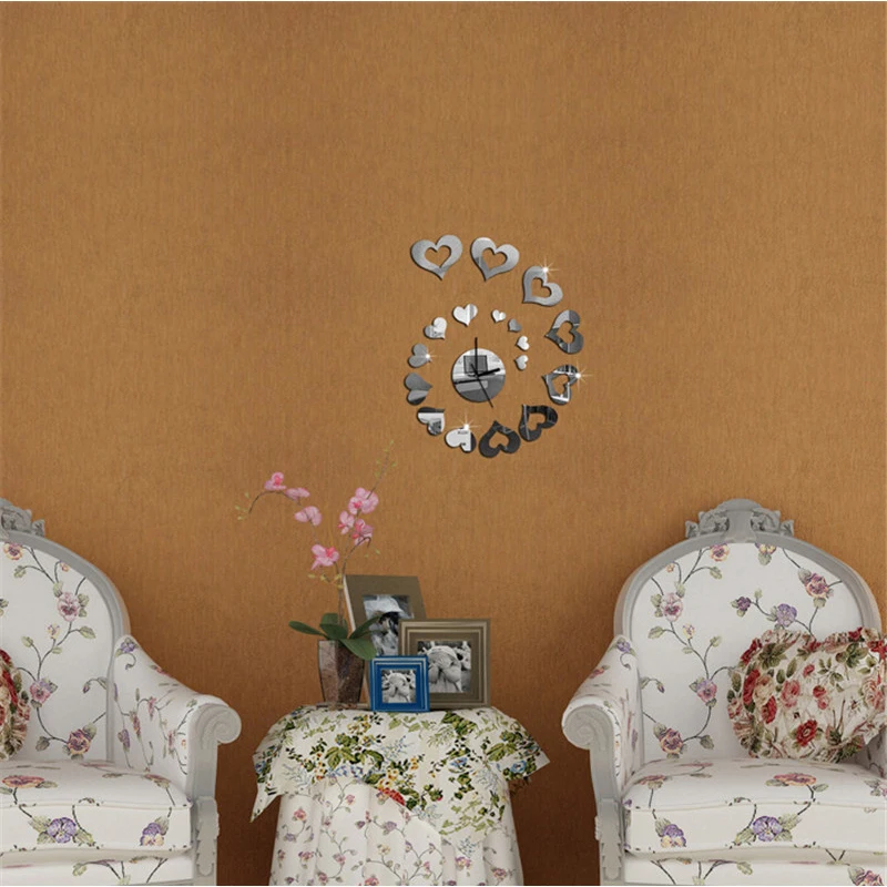 Зеркало в виде сердца настенные часы фоновые наклейки ТВ трехмерные