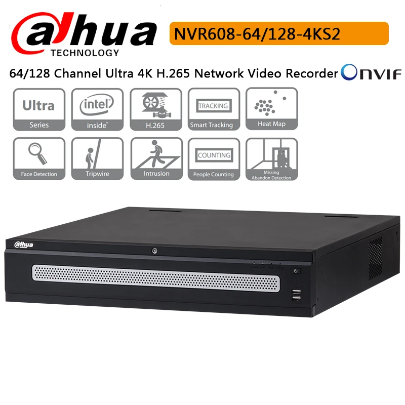 Dahua 64CH 128CH NVR608 64 4KS2 128 Ultra 4K H.265 сетевой видеорегистратор с умным отслеживанием и
