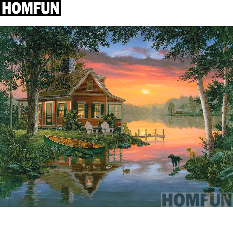 

Алмазная живопись HOMFUN A00791, полноразмерная/круглая Алмазная вышивка 5D «закат, пейзаж», 3d-вышивка крестиком, домашний декор «сделай сам»