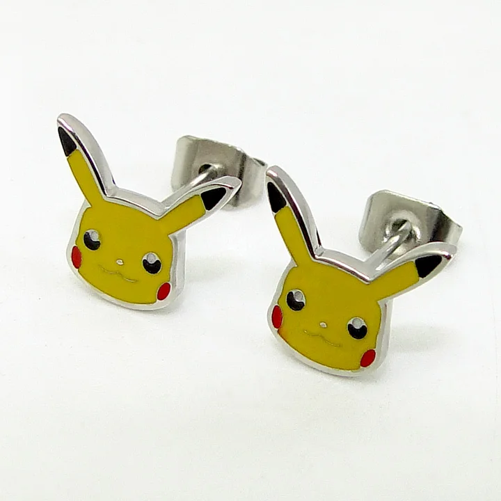 Steel color DICAYLUN серьги с пикачу для женщин из нержавеющей стали милые японские мультяшные серьги-гвоздики аниме покемон карманный монстр подарки для девочек - Окраска металла: Steel color