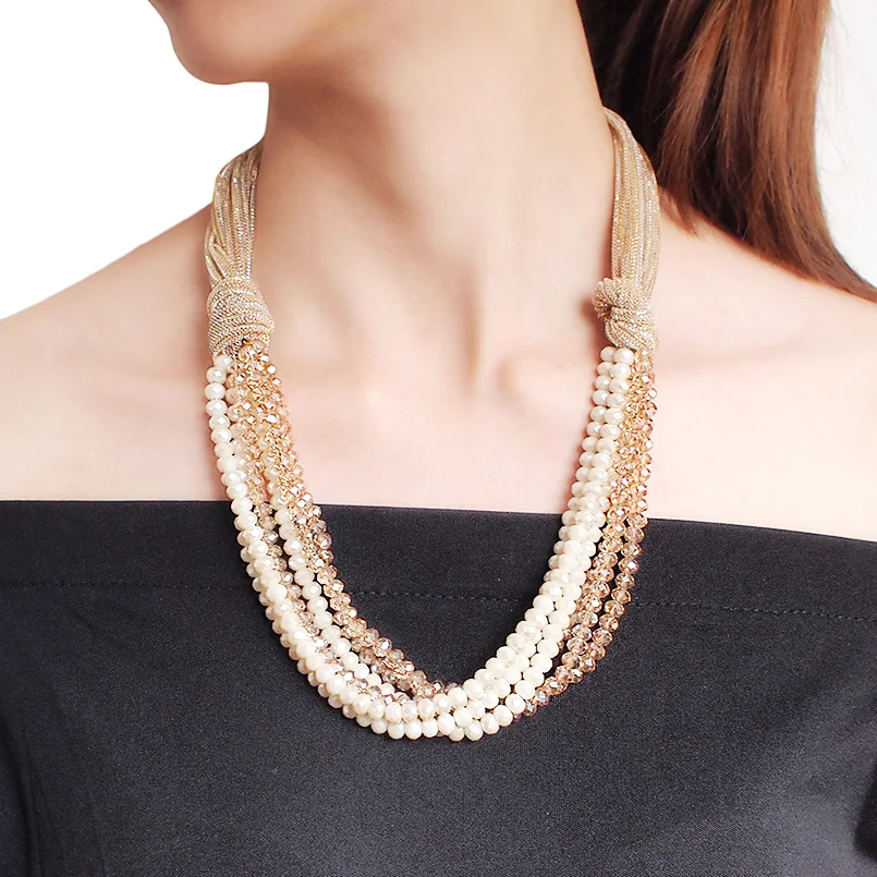 Multilayer Crystal Chunky Necklace For Women Handmade Beads Collar Statement Pendant Party Jewelry UKNE | Украшения и аксессуары