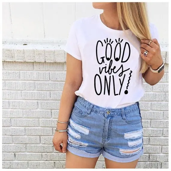 

Sugarbaby Good Vibes Only T-shirt Cool Casual Tumblr Vintage Tee Girls T shirt High quality Tumblr t shirt High quality Tops
