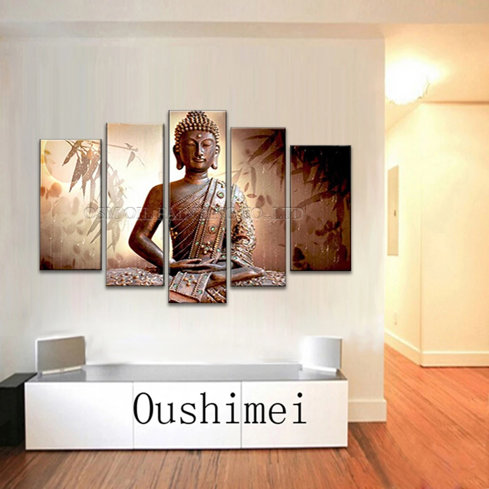 Professional Artist Handmade High Quality 5 Panels Impression Buddha Oil Painting on Canvas Abstract Portrait | Дом и сад