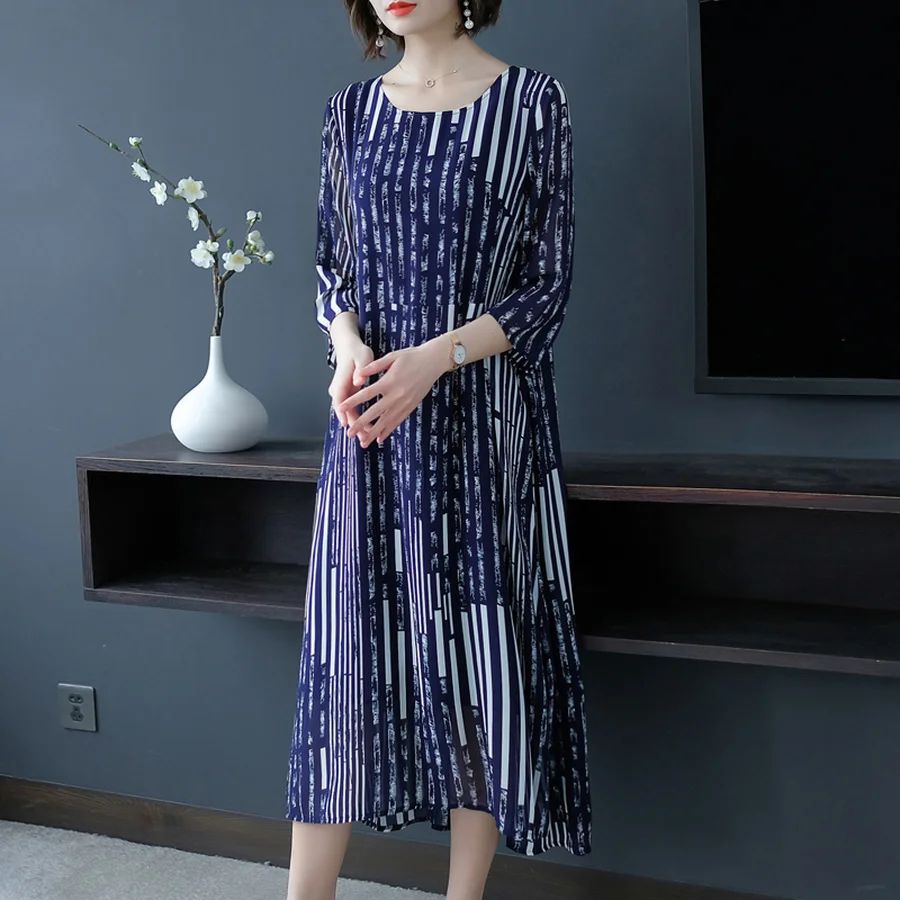 Новинка 2020 винтажные шифоновые Макси платья в синюю полоску Boho летние корейские