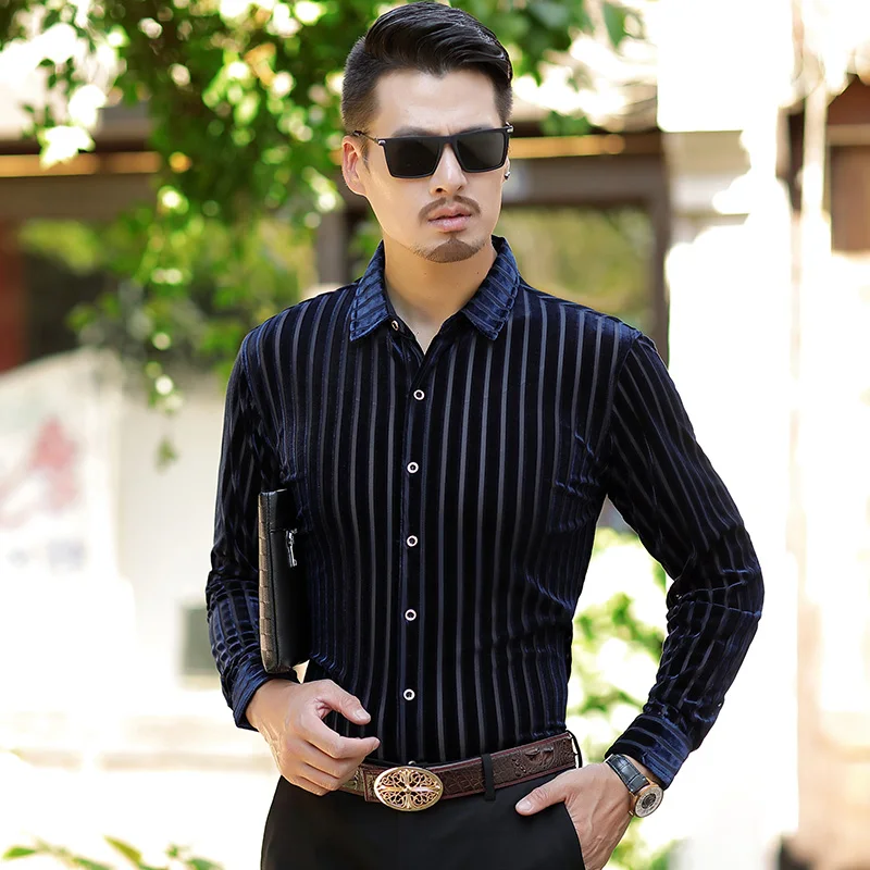 Высокое качество рубашки в полоску мужские черные деловая Мужская рубашка 2018