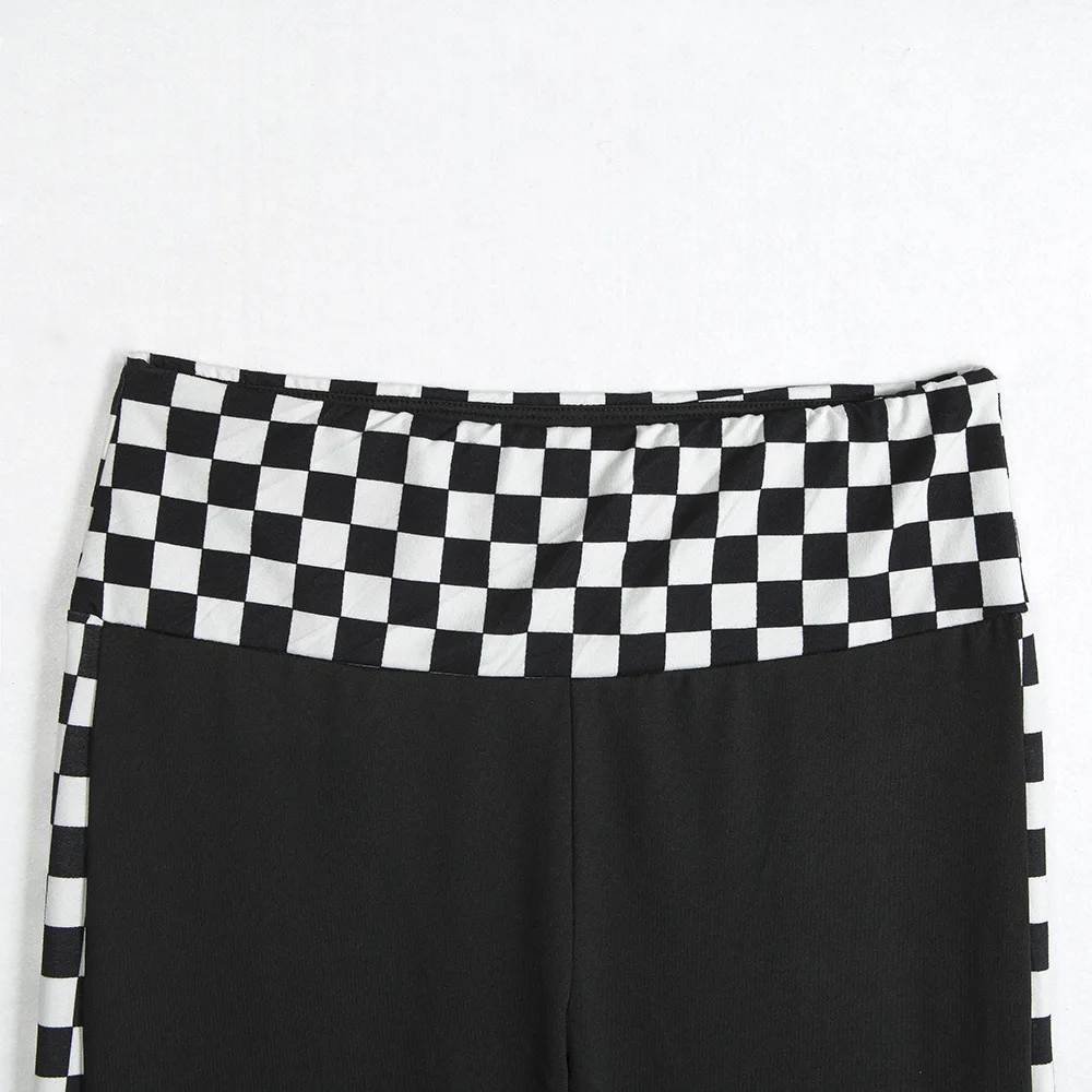 2018 клетчатые Фитнес костюм Для женщин комплект из 2 частей Костюмы Спортивная