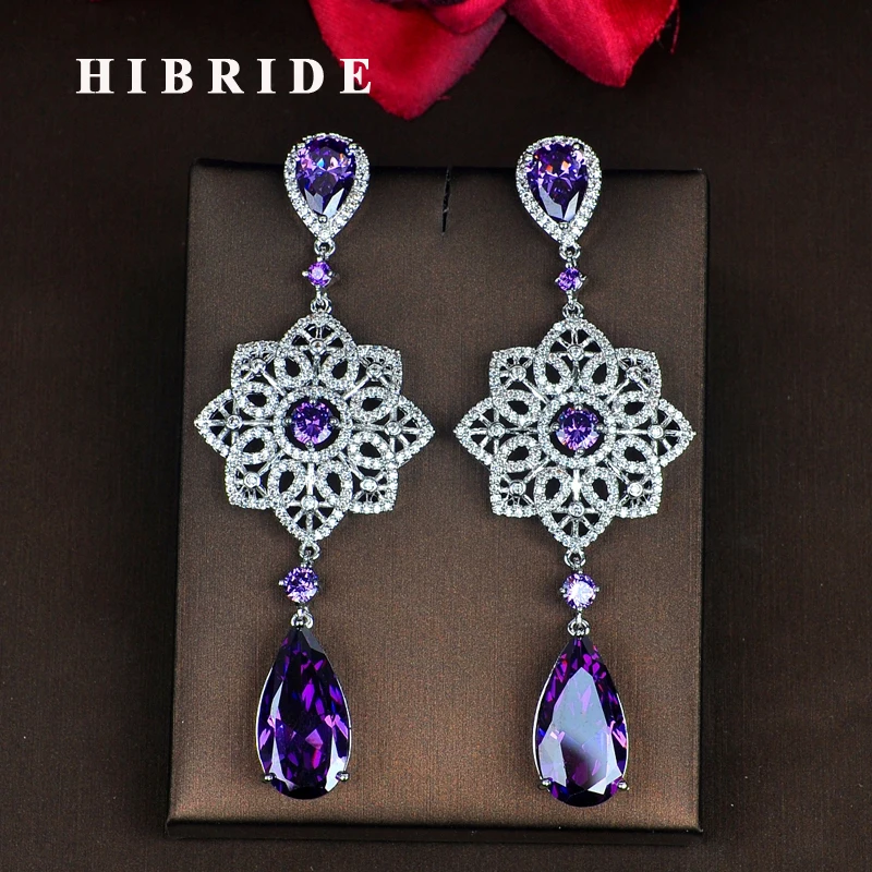 Роскошные стильные модные фиолетовые серьги HIBRIDE с фианитами для женщин