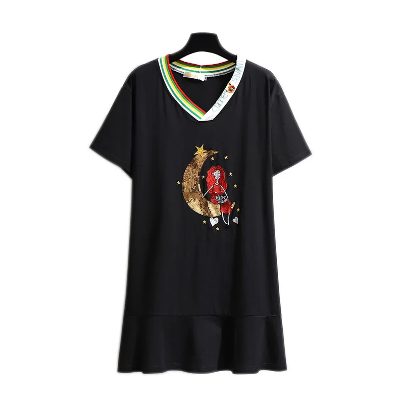 2XL-6XL Для женщин летний больших размеров платье 2019 Повседневное новое с блестками